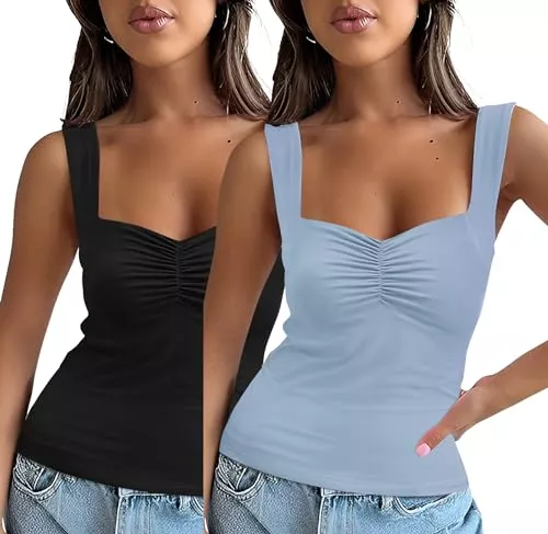 EFFAN Tops EFFAN Tank Top Damen Spaghetti Trägertop Herz-Ausschnitt Sommer Oberteile Basic Tanktops Trägershirt