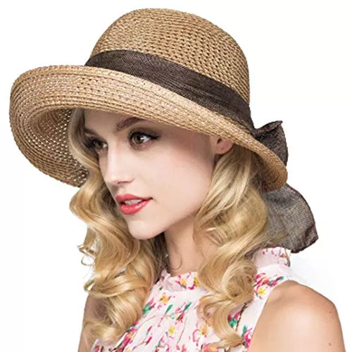 Kqpoinw Hüte & Mützen Kqpoinw Sonnenhut Damen, Strohhut Damen Sommerhut Stroh Faltbar UV Schutz Kappe Breiter Krempe Sommer Strand Hüte Outdoor Hut