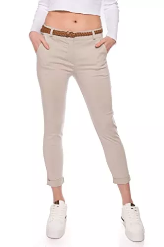 Kendindza Collection Hosen Kendindza Chino Damen Hose Stretch mit Gürtel Stoffhose Damen elegant lang