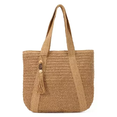 EVEOUT Taschen & Rucksäcke EVEOUT Stroh Umhängetaschen für Damen Sommer Mode gewebte groß Schultertaschen Strandtasche Shopper