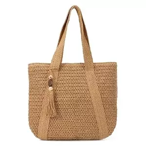 EVEOUT Taschen & Rucksäcke EVEOUT Stroh Umhängetaschen für Damen Sommer Mode gewebte groß Schultertaschen Strandtasche Shopper