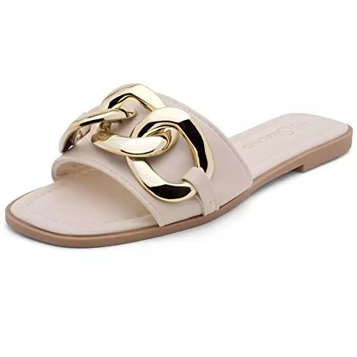 Shoe Land Sandalen & Slides Shoe Land Womens EMMA Flat Sandals Square Open Toe Single Band Slides