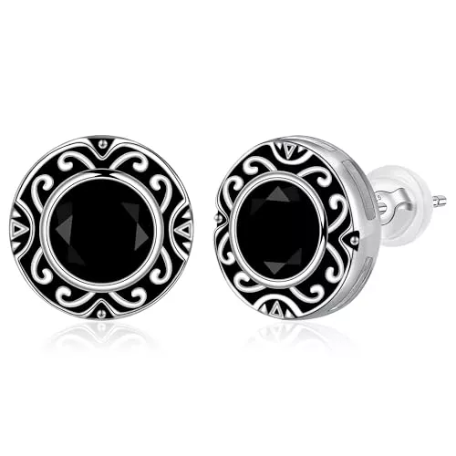 J.MUEN Schmuck J.MUEN Schwarz Ohrringe Silber 925 Damen Hypoallergen Runde Ohrstecker mit Zirkonia,Schmuck Geschenke für Herren Damen
