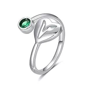 YEESIA Schmuck Veganer Ringe 925 Sterling Silber Grünes Symbol Offene Ringe für Vegetarische Frauen Vegane Geschenke Verstellbare Ringgröße 8