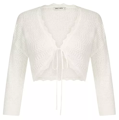 GRACE KARIN Strickjacken GRACE KARIN Damen Bolero 3/4 Ärmel Leichter Open Front Strickjacke Cropped Cardigan Kurz Shrug Bolero für Kleider Tops