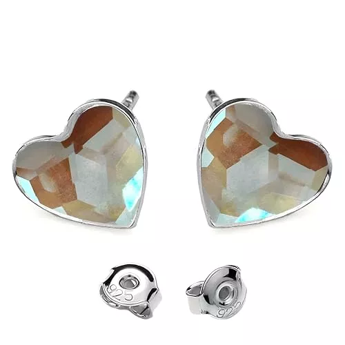 MŚ 1997 MENNICA ŚWIDNICKA Schmuck 925er Silber Ohrringe für Frauen - Herz Design mit Glitzernden Kristallen - Eleganter und Hypoallergener Schmuck