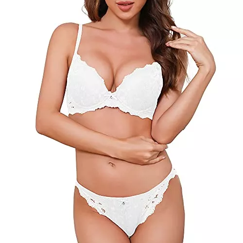 SHEKINI Unterwäsche & Dessous SHEKINI Push Up BH Set,Damen Bügel BH Set Spitze BH und Slip Nicht Abnehmbarer Bra Panty Lingerie Unterwäsche mit Hakenverschluss und Verstellbare Träger