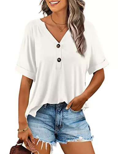 Beluring Kurzarmblusen Beluring Oberteil Damen Kurzarm/Langarm Blusen Sexy V Ausschnitt T-Shirt