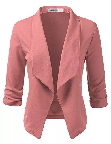DOUBLJU Blazer Doublju Damenblazer mit Rüschen, Dreiviertel-Ärmel, offener Vorderseite, Übergröße