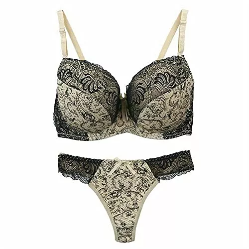 BCHRAYIUP Unterwäsche & Dessous Damen BüGel Leicht Gepolsterter BH Plunge Volle-Cup BH Höschen Dessous Tanga Set