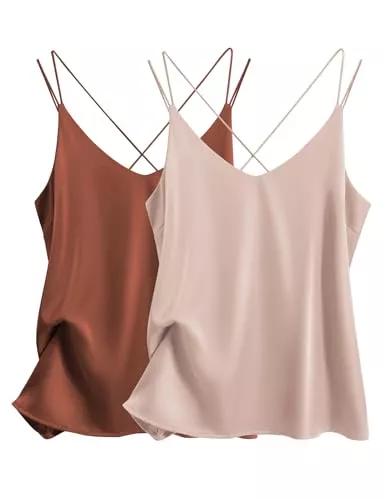 Ekouaer Tops Ekouaer Damen Unterhemden Top Satin Basic Top Tanks Ärmellos Dessous Elegant 2pcs, S-XXL