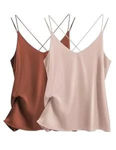 Ekouaer Tops Ekouaer Damen Unterhemden Top Satin Basic Top Tanks Ärmellos Dessous Elegant 2pcs, S-XXL