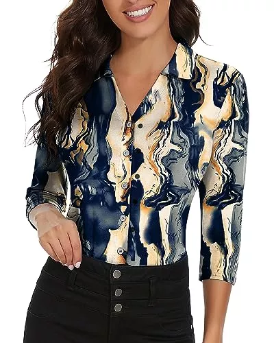 Soneven Langarmblusen Soneven Bluse Damen Elegant V-Ausschnitt Sport Shirt mit Kragen Poloshirt Damen Langarm Golf Polo Sommer Oberteil Atmungsaktiv T-Shirt