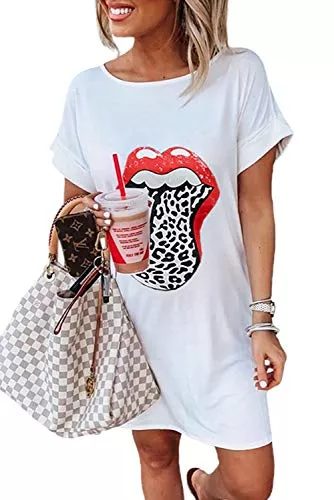 Uusollecy Freizeit Uusollecy Damen Sommerkleid, Ärmellos Rundhals Mini Kleider, Lippe Gedruckt Ripped Kurze Kleider Damen Sommer Casual Tankkleid Für Frauen Teen Girls