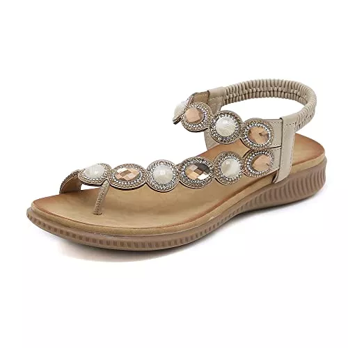 ZOEASHLEY Sandalen & Slides ZOEASHLEY Sandalen Damen Strass Flache Sandaletten Sommer Offene Zehe Zehentrenner Bohemian Flip Flops