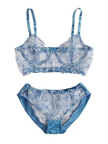 SweatyRocks Unterwäsche & Dessous SweatyRocks Damen Sexy Sheer BH und Panty Set Durchsichtig Babydoll Dessous Set