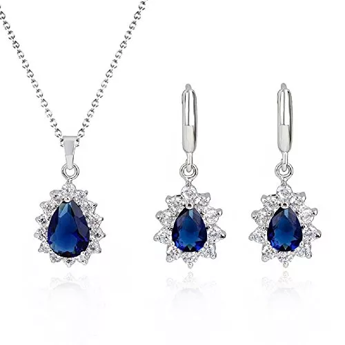 Crystalline Azuria Schmuck Crystalline Azuria Damen Kostüm Schmuck-Set Hochzeit Schmuck-Set mit Tropfenfürm Halskette und Ohrringe Zirkonia Kristalle Brautjungfer Schmuck