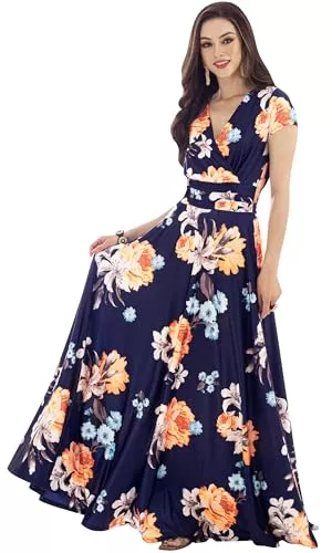 koh koh Abendkleider KOH KOH Damen-Maxikleid, lang, bescheiden, bodenlang, fließend, Sommerdruck