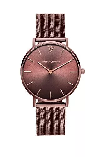 PAUL VALENTINE Uhren PAUL VALENTINE® Damenuhr mit Mesh Armband - 32, 36 oder 38mm Metallic Ziffernblatt - Armbanduhr Damen - Edle Damen Uhr mit japanischem Quarzwerk - Uhr Damen