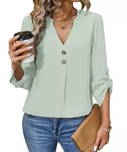 MEDUOLA Langarmblusen MEDUOLA Damen Business Bluse mit V-Ausschnitt und verstellbaren Ärmeln Stilvolles Hemd mit Knopfleiste am Kragen erhältlich