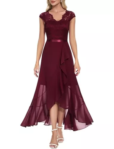 Bbonlinedress Cocktail Bbonlinedress Abendkleider elegant für Hochzeit Spitzenkleid Chiffon Hi-Lo Kleid Brautjunferkleid Bridesmaid Dress Vokuhila Partykleid Abschlusskleid lang Ballkleid Strandkleid