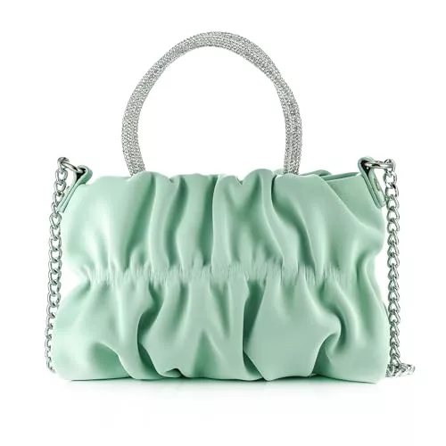 Wabilu Taschen & Rucksäcke Frauen Mini Strass Abend Clutch Handtasche Weiche PU Plissee Wolke Schulter Geldbörse Tote Crossbody Tasche Für Hochzeit Party