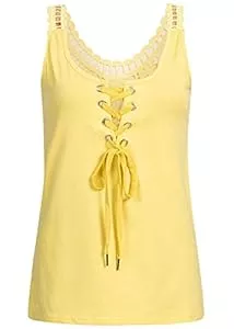 Styleboom Fashion Tops Styleboom Fashion® Damen Shirt Crochet Lace Up Tank Top gelb