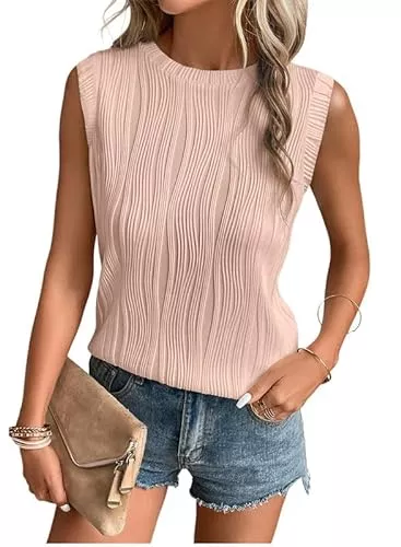 BLENCOT Tops BLENCOT Damen Sommer Tank Tops Rundhalsausschnitt Ärmellos gewellte strukturierte Basic Top T-Shirts Tee Blusen