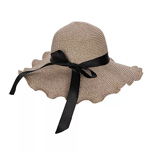 HKSCKJ Hüte & Mützen Strohhut Sommer Damen Sonnenhut Große Krempe Anti UV Sommerhut mit Schleife Sommermütze Verstellbar Strohmütze Atmungsaktiv Strandhut Elegant Leicht Strohsonnenhut Mädchen Strand Urlaub Outdoor