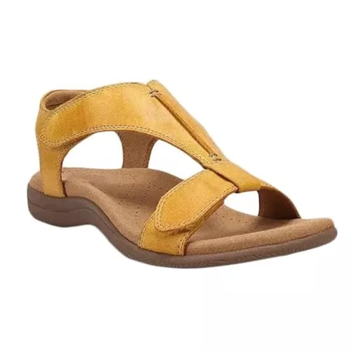 Minetom Sandalen & Slides Minetom Damen Flache Strandsandalen Sommer Mit Weiche Fußbett Klettverschluss Sandalen Vintage Leicht Freizeit Schuhe