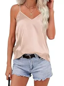 Zeagoo Tops Zeagoo Satin Top Damen Spaghetti Tops V-Ausschnitt Tank Top Silk Cami Ärmellose Sommer T Shirt Verstellbare Träger Oberteile Basic