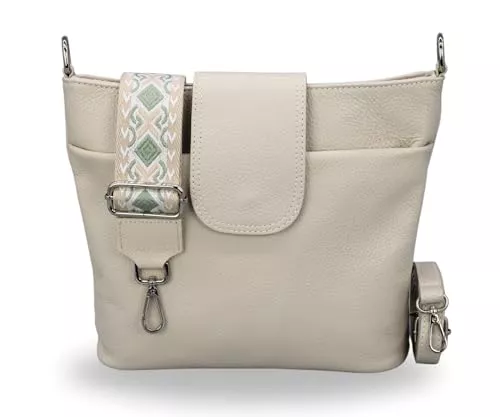 Brise Art Taschen & Rucksäcke BRISE Umhängetasche Damen Echtes Leder ELLIE Handgemachte Crossbody Bag mit Ledergurt + Optionalen Breiten Gemusterten Riemen 7 Fächer Wasserdichte Stylische Made in Italy Schultertasche