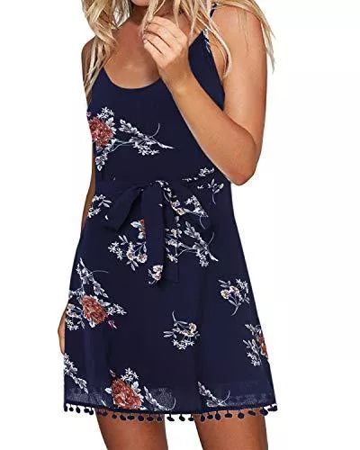 ACHIOOWA Freizeit ACHIOOWA Sommerkleid Damen Ärmellos Strandkleid Chiffon V-Ausschnitt Bohemian Casual Sexy Mini Trägerkleid