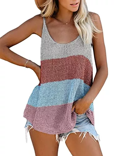 Uusollecy Tops Uusollecy Stricktop Damen Sommer U-Ausschnitt Casual Loose Tank Top, Ärmellose Stricken Sommertop Oberteile