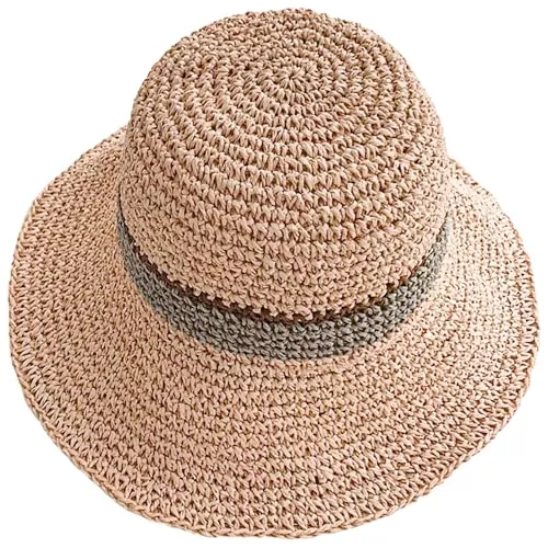 KXF Hüte & Mützen KXF Damen Sonnenhut Faltbar Packbar Up Brim Bucket Cap Floppy Straw Sonnenhut für Urlaub Sommer Strand Wandern, Verstellbare Passform
