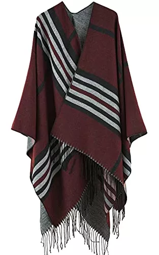 FEOYA Schals & Tücher Poncho Damen Umschlagtuch Cape Quadratisch Frauen Deckenschal Klimaanlage Schal Stola Wrap Tuch Warm Damentuch Damenschal Herbst Winter Übergroß Klassisch