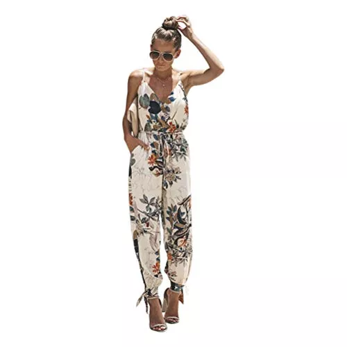 TSWRK Jumpsuits TSWRK Damen Jumpsuit V Ausschnitt Overall Blumen Ärmellos Playsuit Split Hosenanzug Romper Sommer