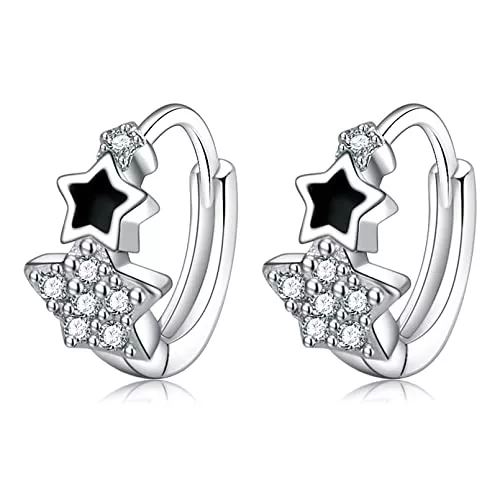 ilasif Schmuck Creolen Silber 925, Ohrringe Silber 925 mit Zirkonia für Damen Mädchen, Klein Ohrringe Creolen Silber Huggie Schlafen Knorpel Ohrringe 10mm