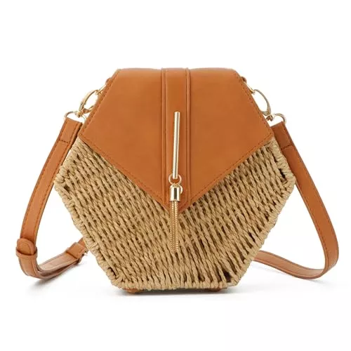 EVEOUT Taschen & Rucksäcke EVEOUT Stroh Umhängetaschen für Damen Mädchen Sommer Stroh Korbtasche Strohsack Mode Polygonale gewebte Schultertaschen Strandtasche