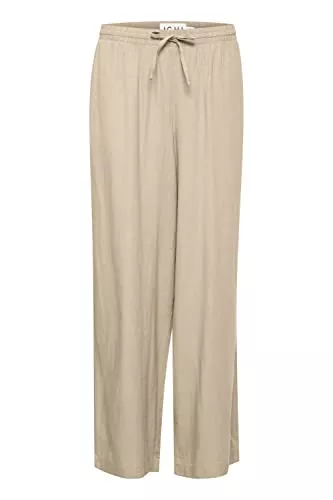 ICHI Hosen ICHI IHLINO Damen Hose Stoffhose Leinenmischung Elastikbund mit Gürrtel weiter Schnitt