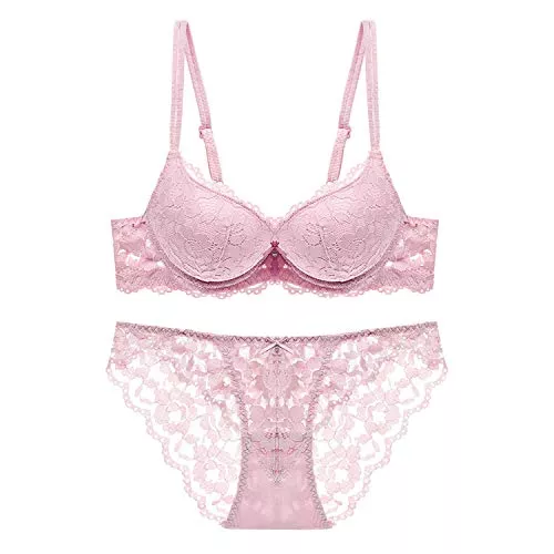 LAEMILIA Unterwäsche & Dessous LAEMILIA Damen Unterwäsche Set Reizvoll Blumenspitzen Transparent Dessous BH und Slip Damen Lingerie