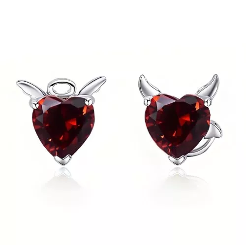 BLEKKI Schmuck BLEKKI Ohrstecker Aus Silber 925 mit Teufel und Engel Motiv | Herz Ohrringe Silber 925 mit Zirkonia | Geschenk für Frauen und Mädchen