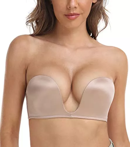 DotVol Unterwäsche & Dessous DotVol Damen Trägerloser BH Push Up Tief U Bra Gepolstert Rückenfrei Bra mit Abnehmbare Träger unsichtbar Multiway BH