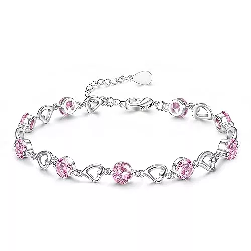 JeweBella Schmuck JeweBella Silber Armband für Damen Mädchen Verstellbares Liebes Herz Armband Glänzender Zirkonia Kristall Armbänder Armkette Armband Freundschaftsarmbänder für Frauen Mädchen Weiß/Blau/Rosa/Lila