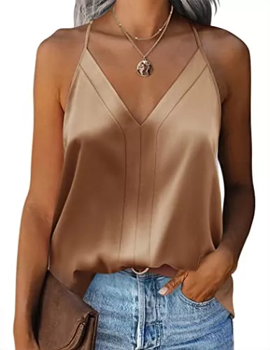 Zeagoo Tops Zeagoo Damen Satin Cami Top Unterhemden Spaghettiträger Basic Top Verstellbarer Spaghetti Strap V-Ausschnitt Camisole Tank Top
