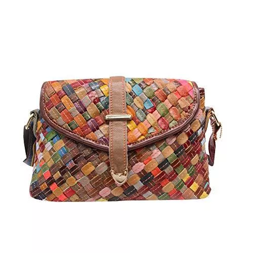 Segater Taschen & Rucksäcke Segater® Mehrfarbig Floral Rind Leder-Umhängetasche für Damen, Vintage Rindsleder Handtasche Blumenmuster 3D Schultertaschen Damen Reisetasche mit Henkeltasche Patchwork bunte Geldbörsen Henkeltaschen