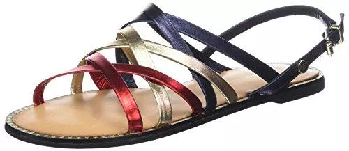 Tommy Hilfiger Sandalen & Slides Tommy Hilfiger Damen Metallic Strappy Flat Sandal Riemchensandalen