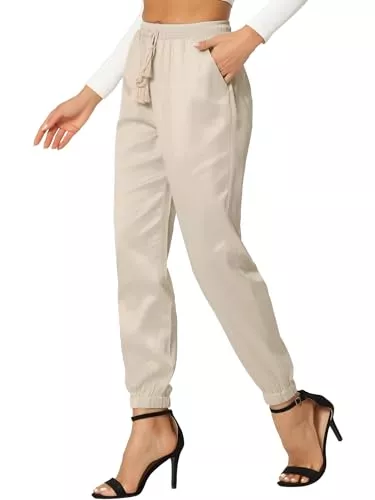 Allegra K Hosen Allegra K Damen Satin Elastische Taille mit Kordelzug Knöchellange Athleisure Jogger Hose mit Tasche