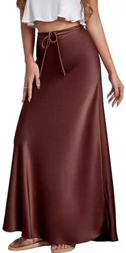 Maeau Röcke Maeau Damen Rock Lange Satin Hüftrock Kordelzug Unifarben Bleistiftrock Hohe Taille Verstellbare Halbrock a Linie Causal Satinrock Figurbetont Täglich Sommerrock Business Maxirock S-XL