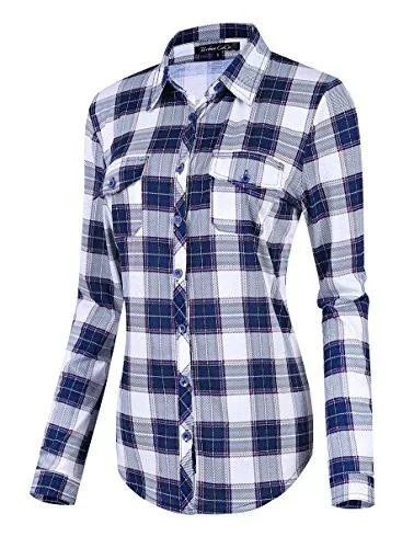 Urban GoCo Langarmblusen Damen Karierte Blusen Langarmhemd Karierte Bluse Plaid Shirt